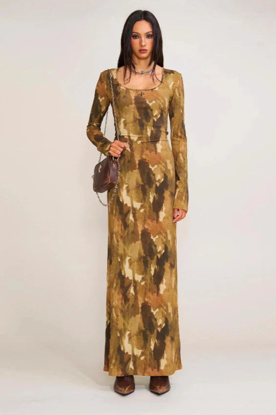 Solid Color Square Neck Bodycon Maxi Dress - Image 2