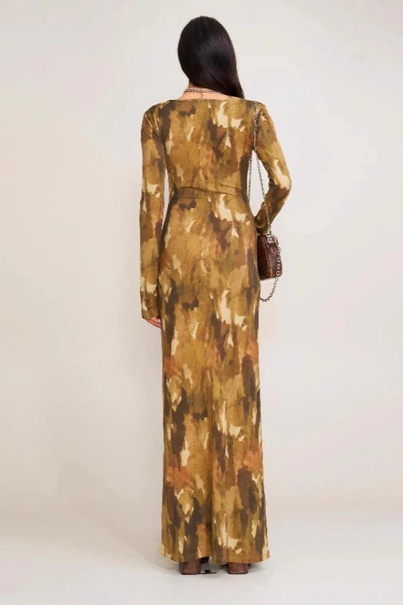 Solid Color Square Neck Bodycon Maxi Dress - Image 3