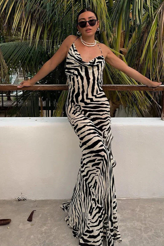 Sheer Zebra Print Tie Waist Maxi Dress - Image 2