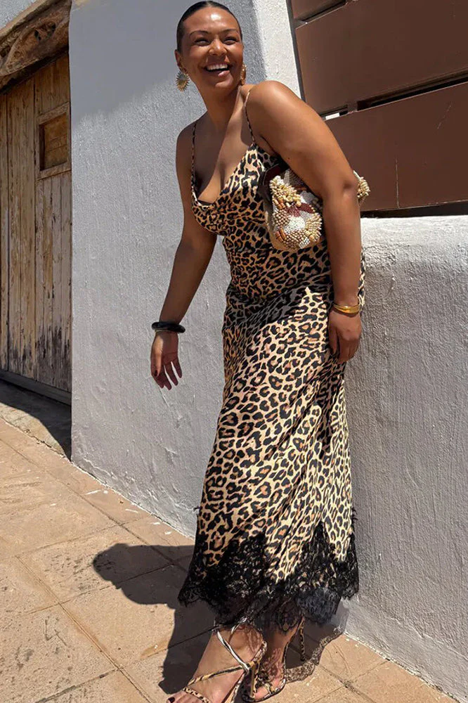 Leopard Print Cami Bodycon Maxi Dress - Image 3