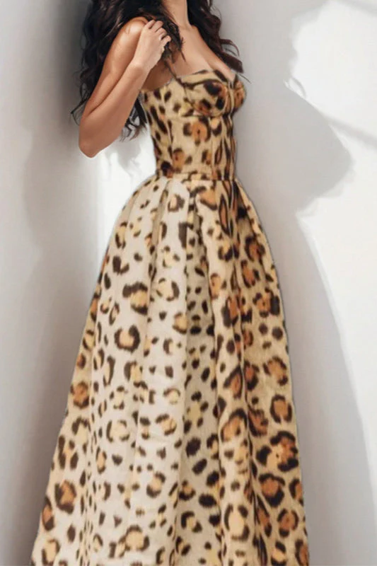 Leopard Print Waist Fitted Cami Maxi Dress - Image 2