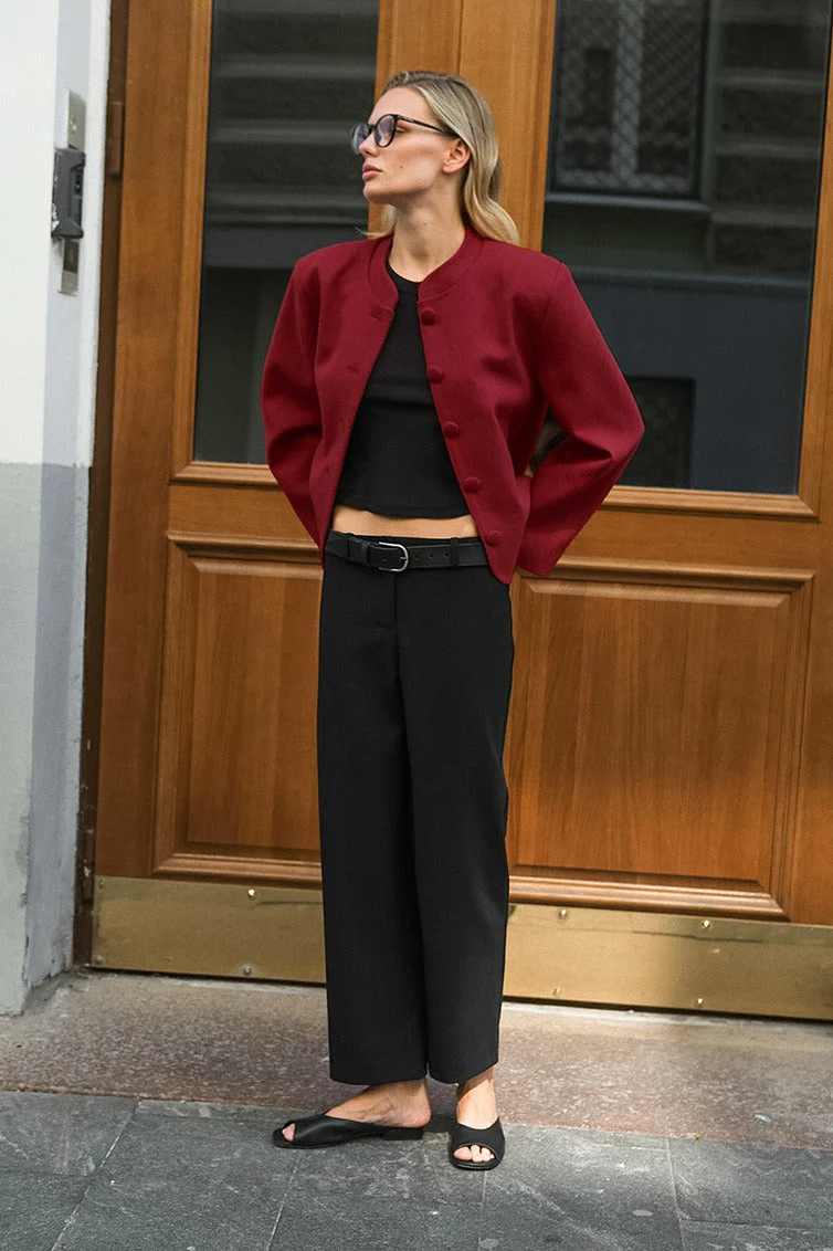 Elegant Red Wool Blazer Jacket - Image 3
