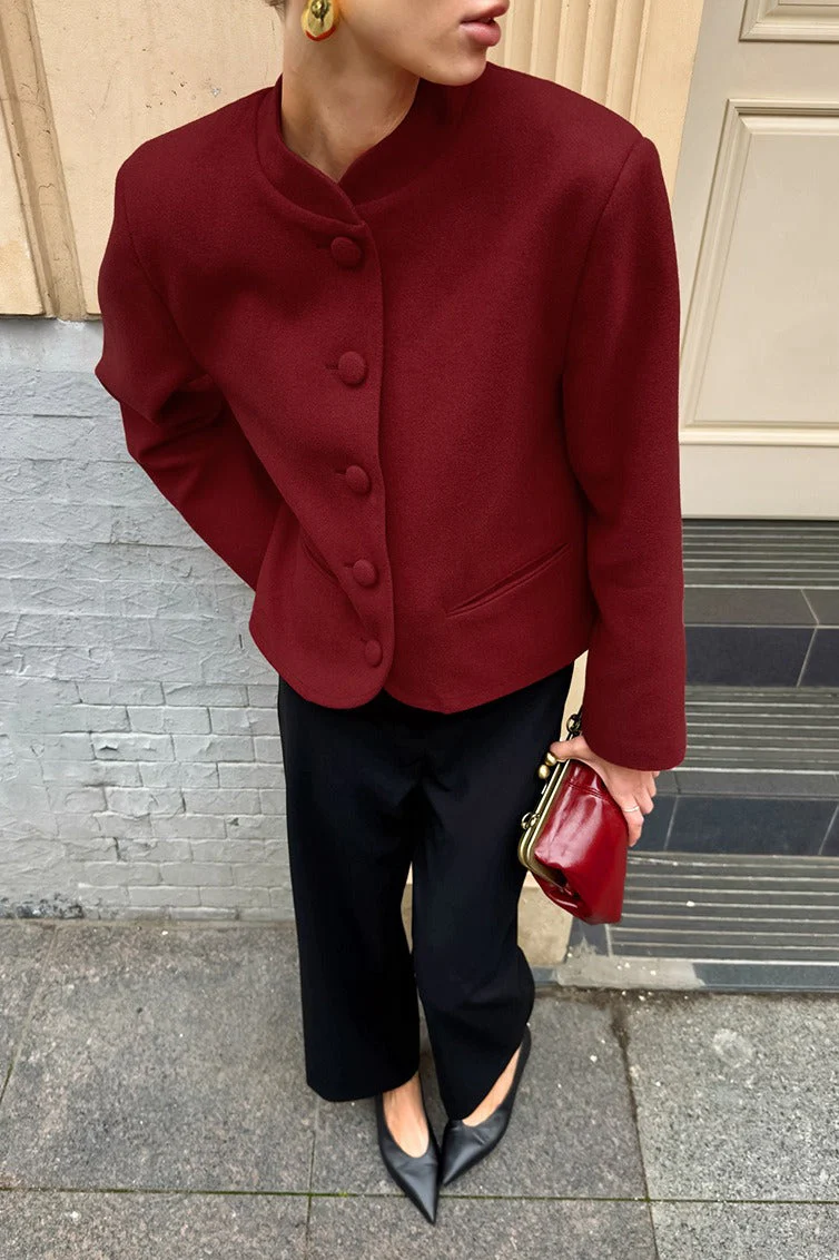 Elegant Red Wool Blazer Jacket - Image 4