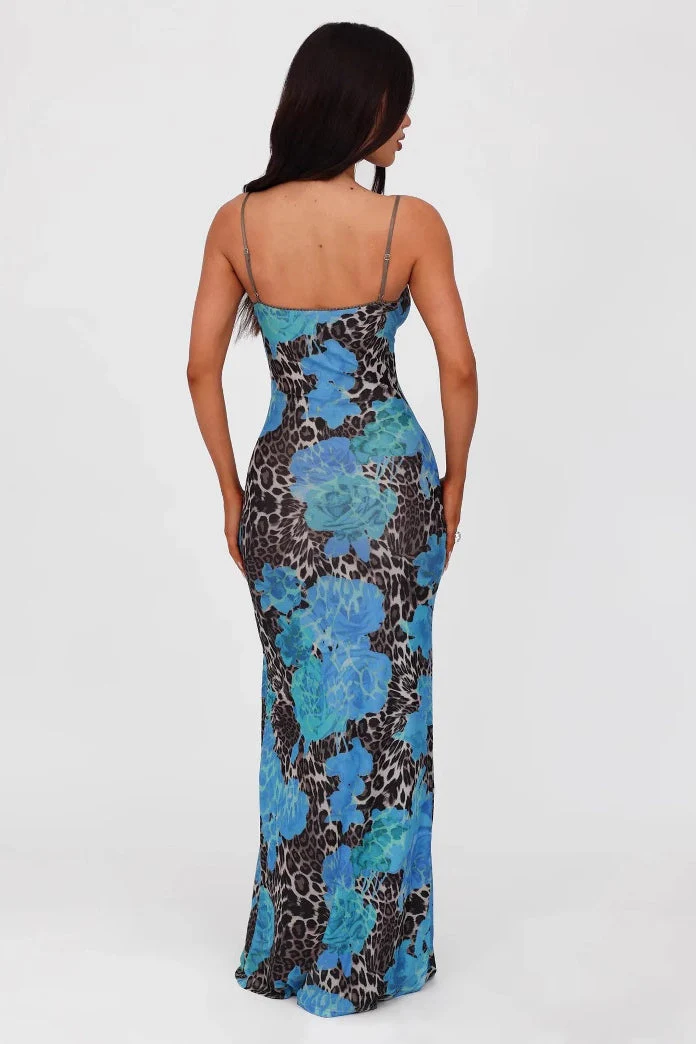 V Neck Printed Colorblock Backless Maxi Dress - Image 5