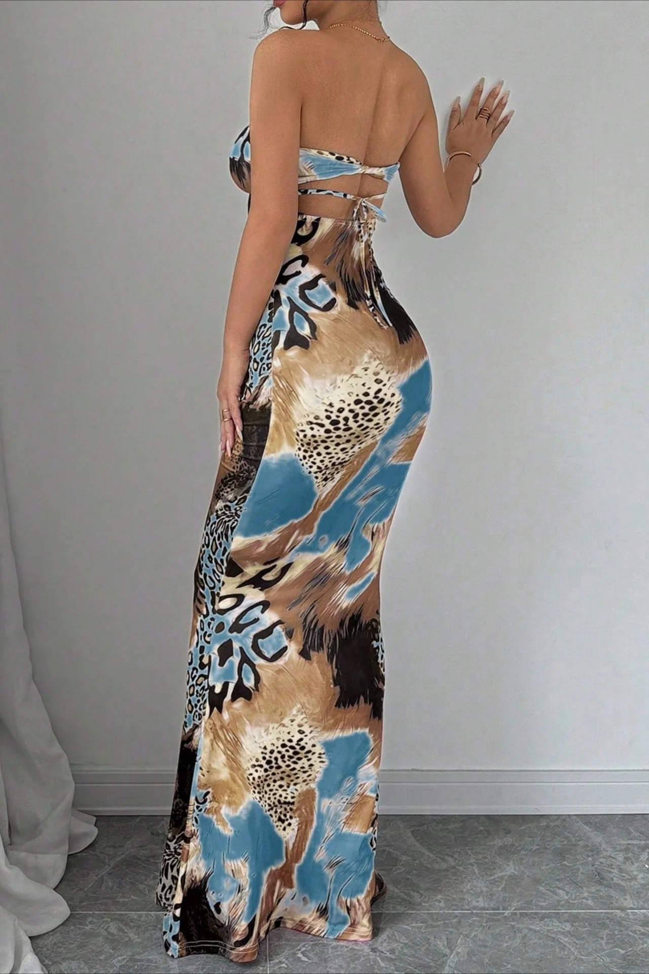 Strapless Tie Back Backless Maxi Dress - Image 4