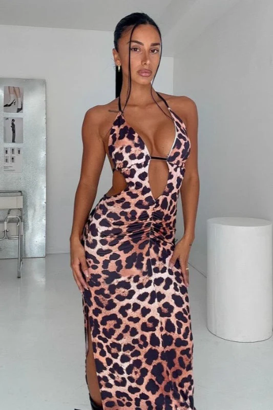 Sexy Leopard High Waist Backless Maxi Dress - Image 3
