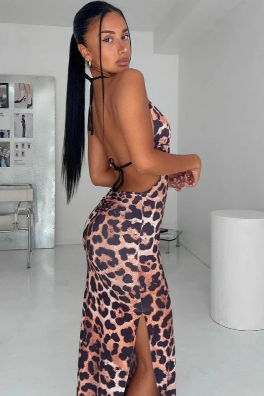 Sexy Leopard High Waist Backless Maxi Dress - Image 4
