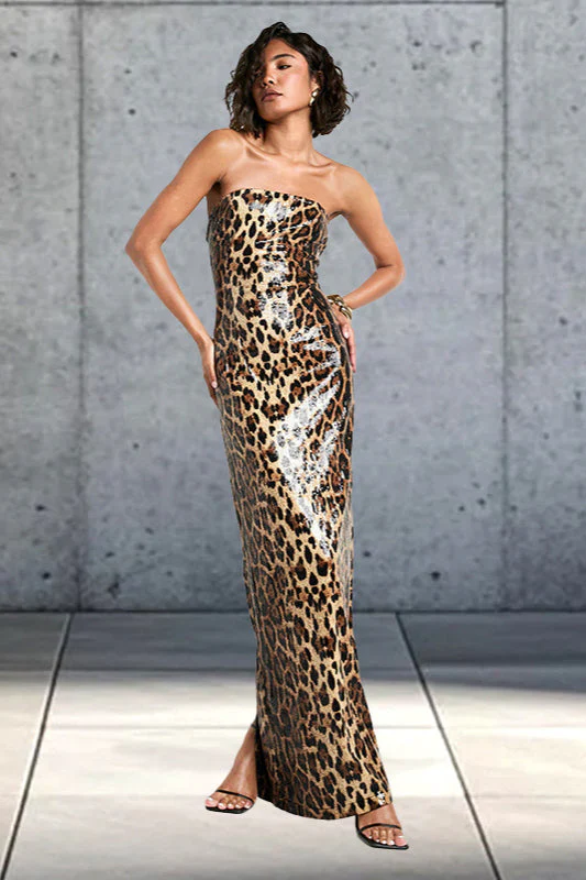 Colorblock Leopard Strapless Maxi Dress - Image 2