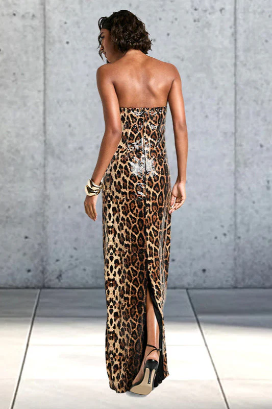Colorblock Leopard Strapless Maxi Dress - Image 3