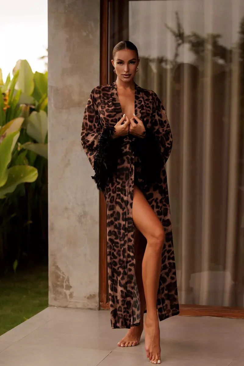 Stylish Leopard V Neck Slit Maxi Dress - Image 2