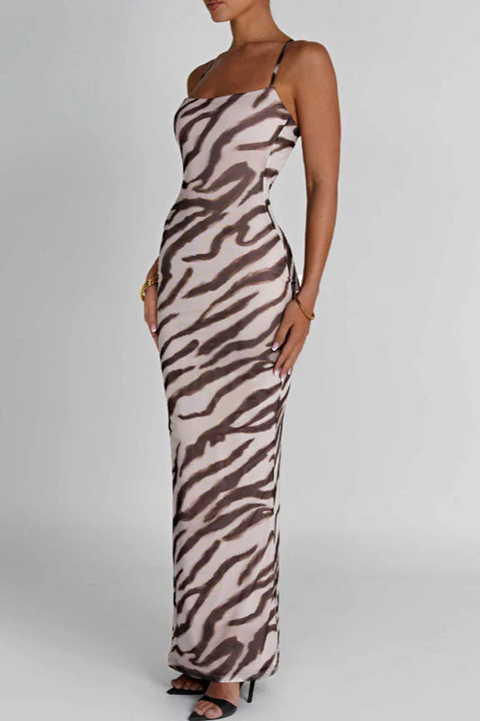 Sexy Open Back Printed Slim Fit Maxi Dress - Image 2
