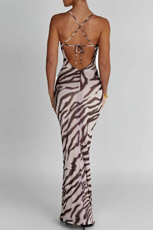 Sexy Open Back Printed Slim Fit Maxi Dress - Image 3