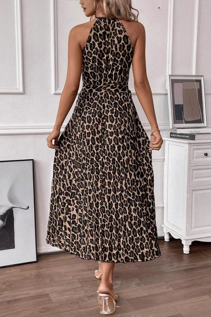 V Neck Leopard Print Backless Maxi Dress - Image 3