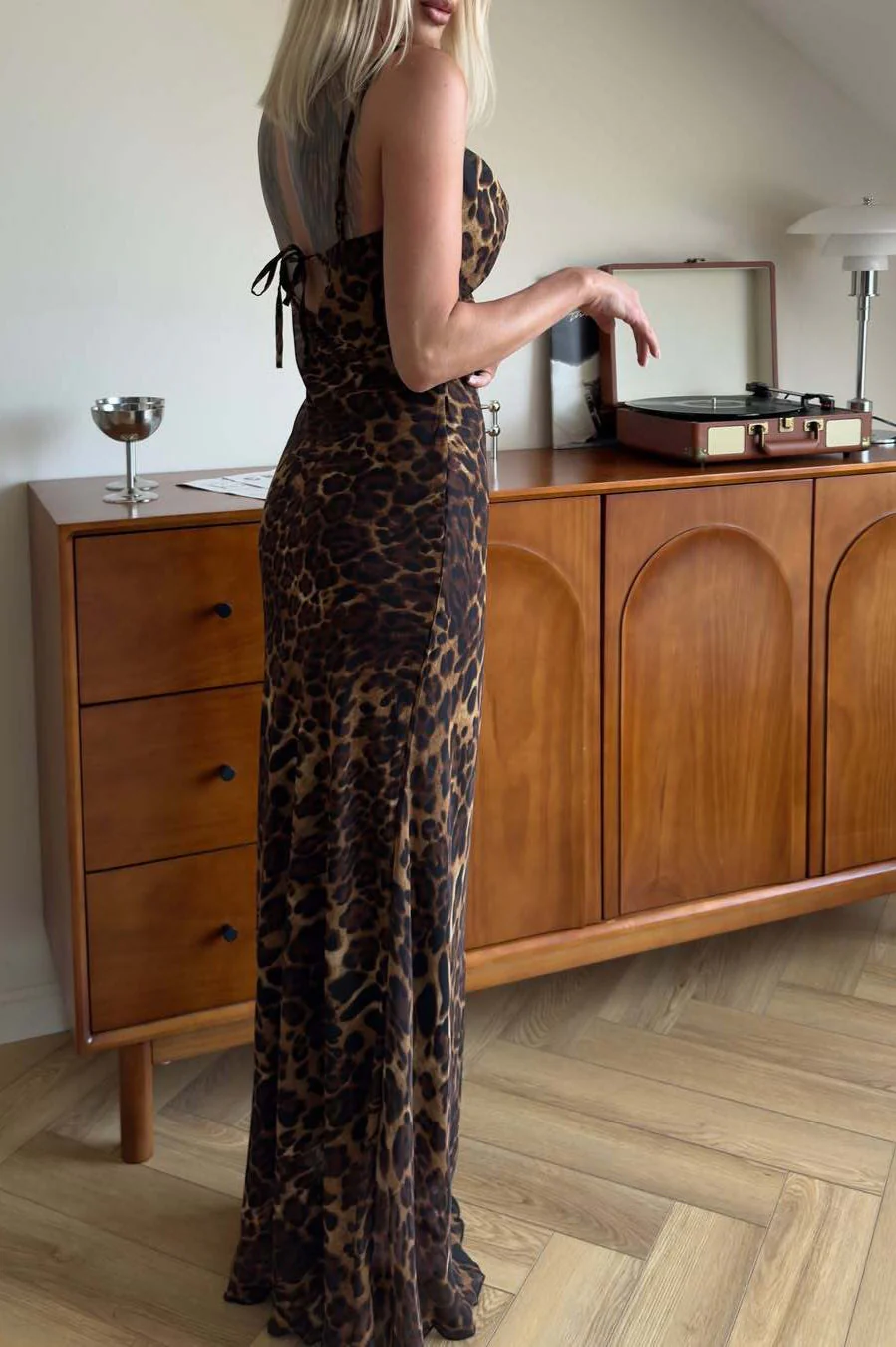 Leopard Print Low Cut Cami Maxi Dress - Image 4