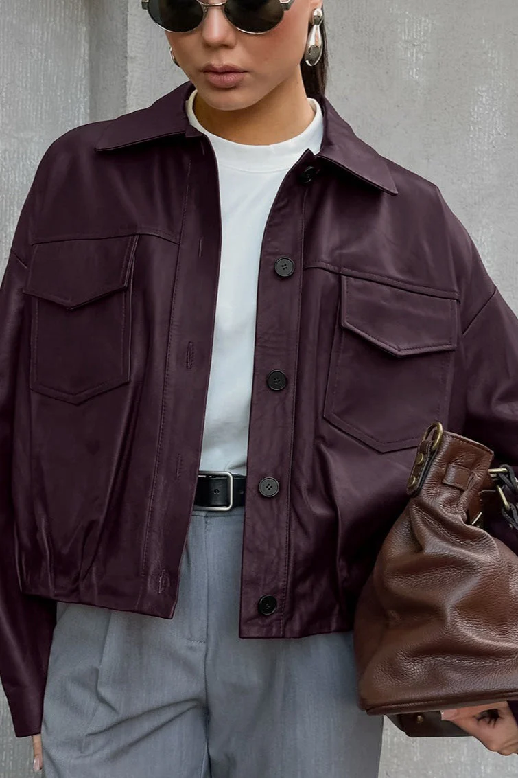 Burgundy Leather Moto Jacket - Image 2