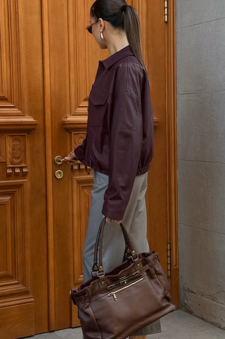 Burgundy Leather Moto Jacket - Image 3