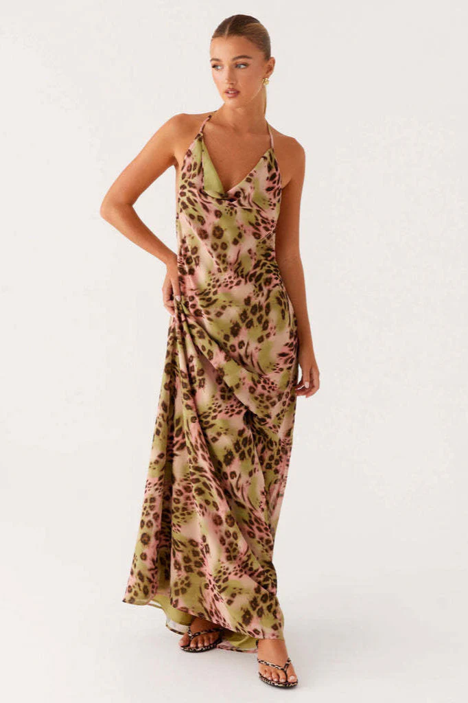 Street Style Leopard V Neck Maxi Dress - Image 3