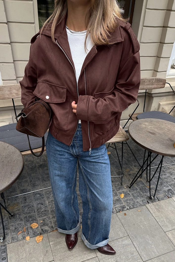 Loose Fit Brown Suede Jacket - Image 2