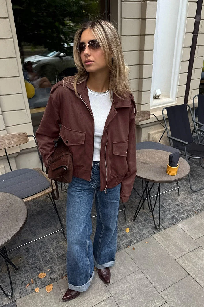 Loose Fit Brown Suede Jacket - Image 3