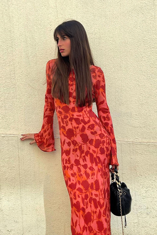 Fashion Print Fitted Crew Neck Maxi Dress - Image 2