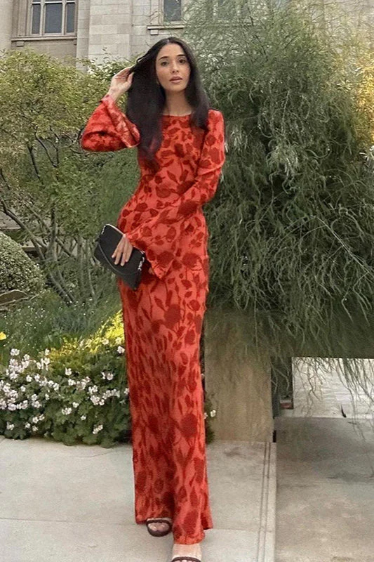 Fashion Print Fitted Crew Neck Maxi Dress - Image 4