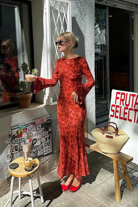 Fashion Print Fitted Crew Neck Maxi Dress - Image 5