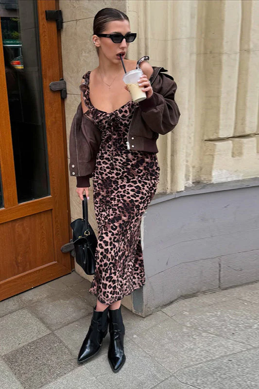Leopard Ruffled V Neck Cami Maxi Dress - Image 3
