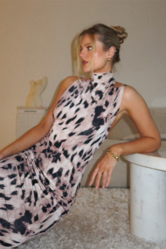 Leopard Print High Neck Backless Maxi Dress - Image 4