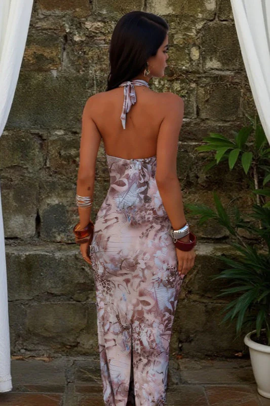 Printed Halter Strap Backless Maxi Dress - Image 2