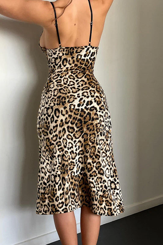 Leopard Lace Trim Cami Midi Dress - Image 3