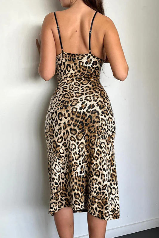 Leopard Lace Trim Cami Midi Dress - Image 4