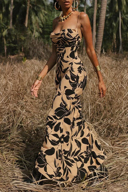 Elegant Printed Spaghetti Strap Maxi Dress - Image 3