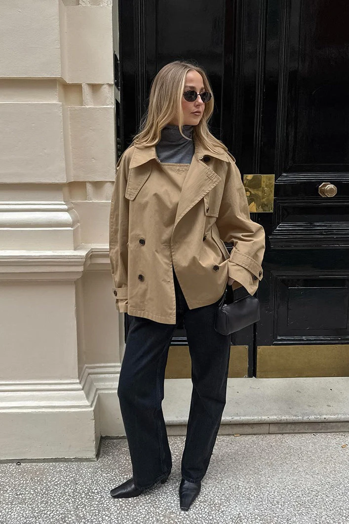 Chic Khaki Trench Collar Jacket - Image 2