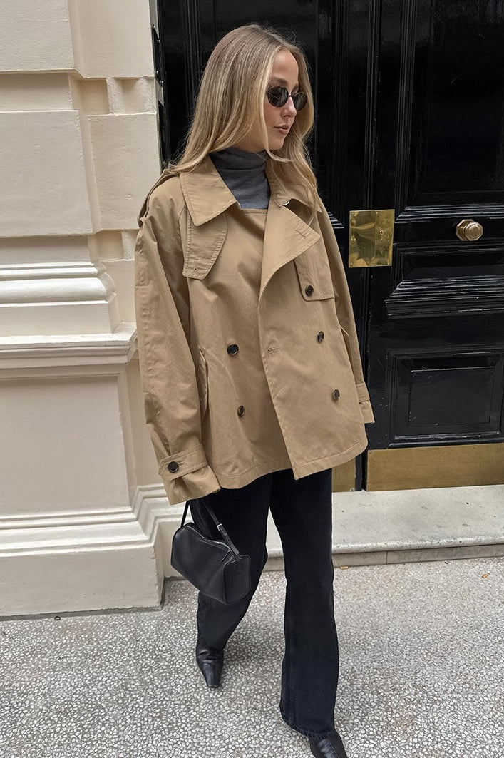 Chic Khaki Trench Collar Jacket - Image 3