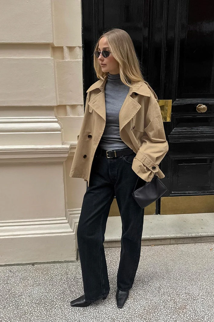 Chic Khaki Trench Collar Jacket - Image 4