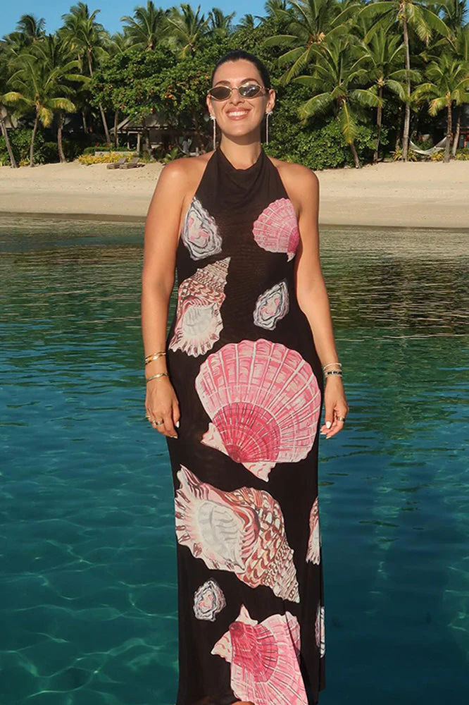Halter Neck Floral Bodycon Maxi Dress - Image 3