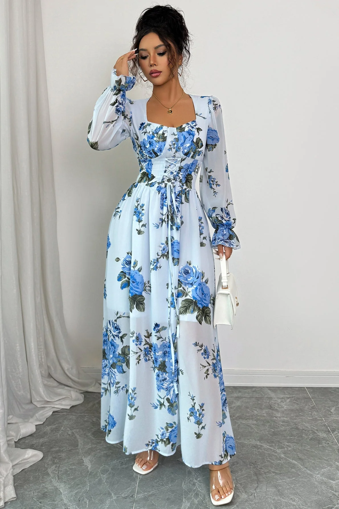 Simple Floral Long Sleeve Maxi Dress - Image 2
