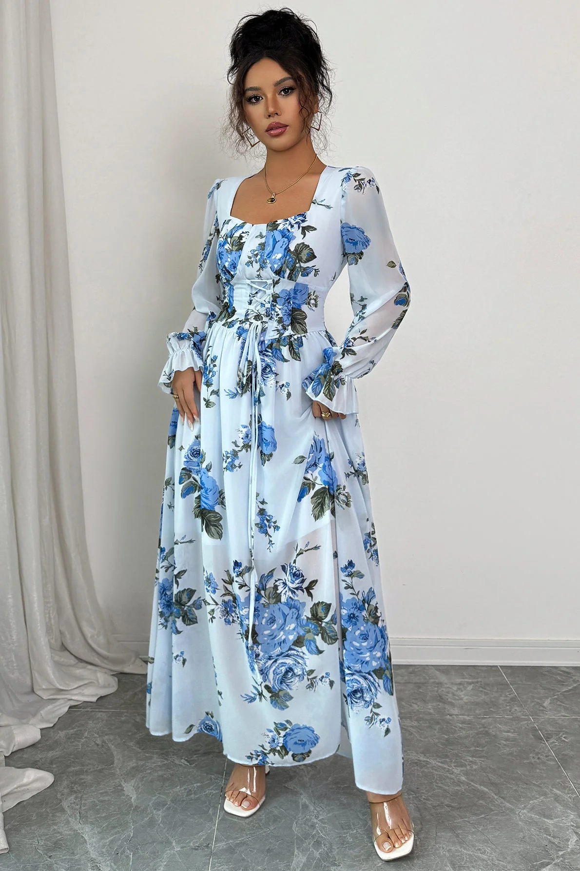 Simple Floral Long Sleeve Maxi Dress - Image 3