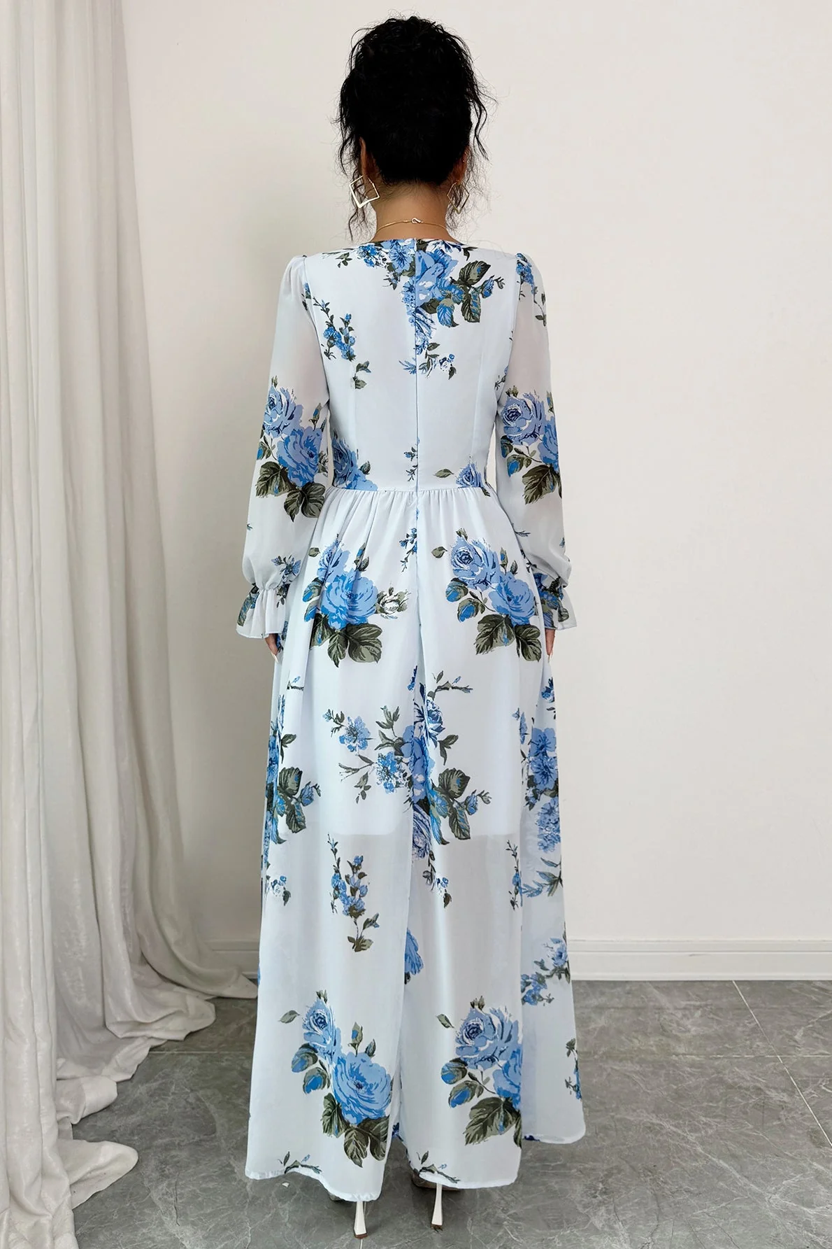 Simple Floral Long Sleeve Maxi Dress - Image 4
