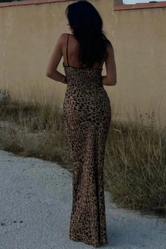 Leopard Off Shoulder Tie Back Maxi Dress - Image 3