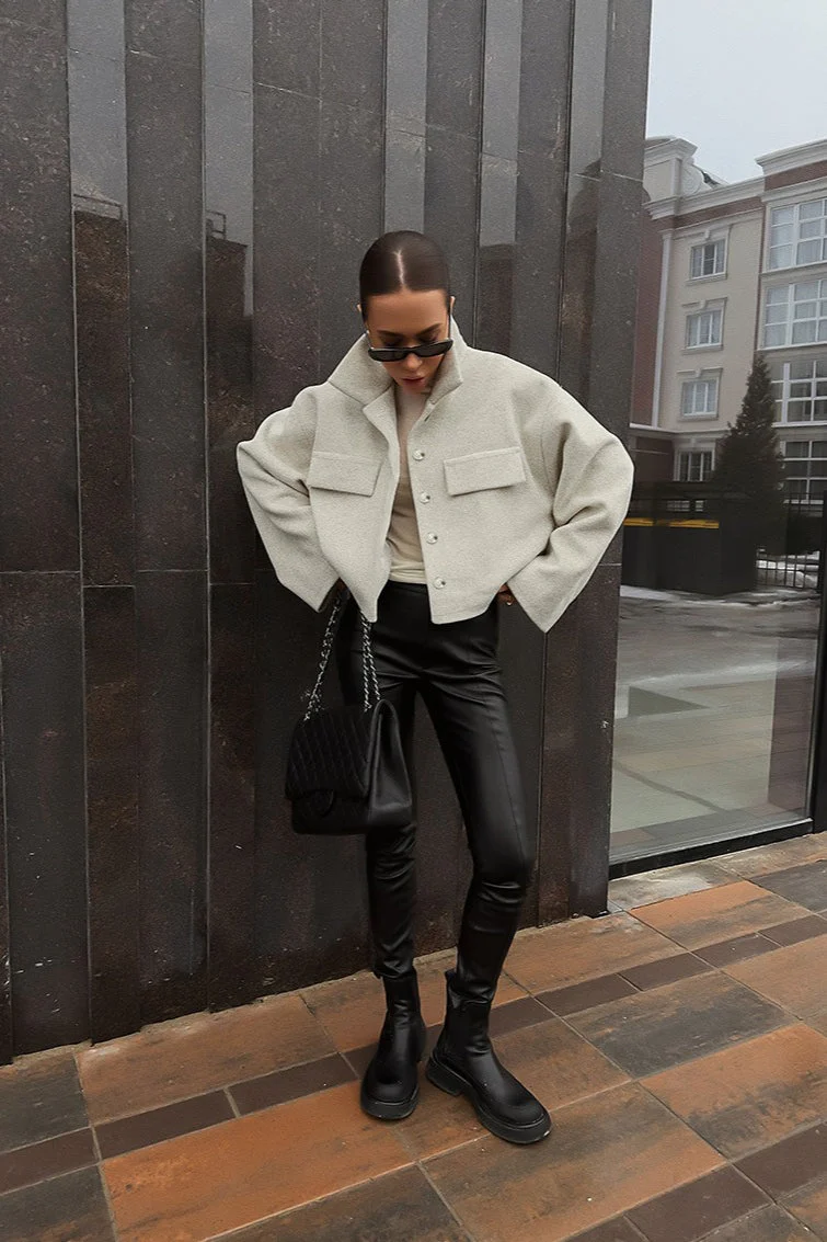 Beige Wool Blend Loose Jacket - Image 3