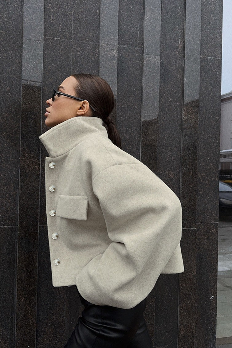 Beige Wool Blend Loose Jacket - Image 4