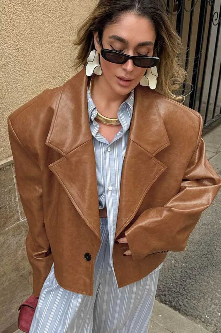 Blazer Style PU Leather Jacket - Image 2