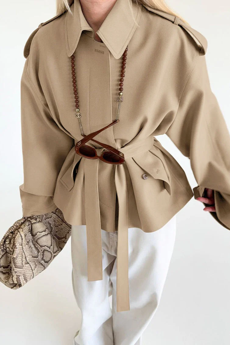 Lapel Faux Suede Drape Jacket - Image 4