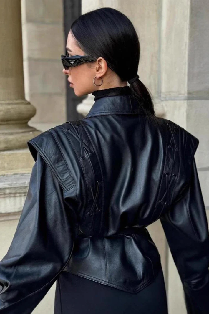 Vintage Belted PU Leather Jacket - Image 2