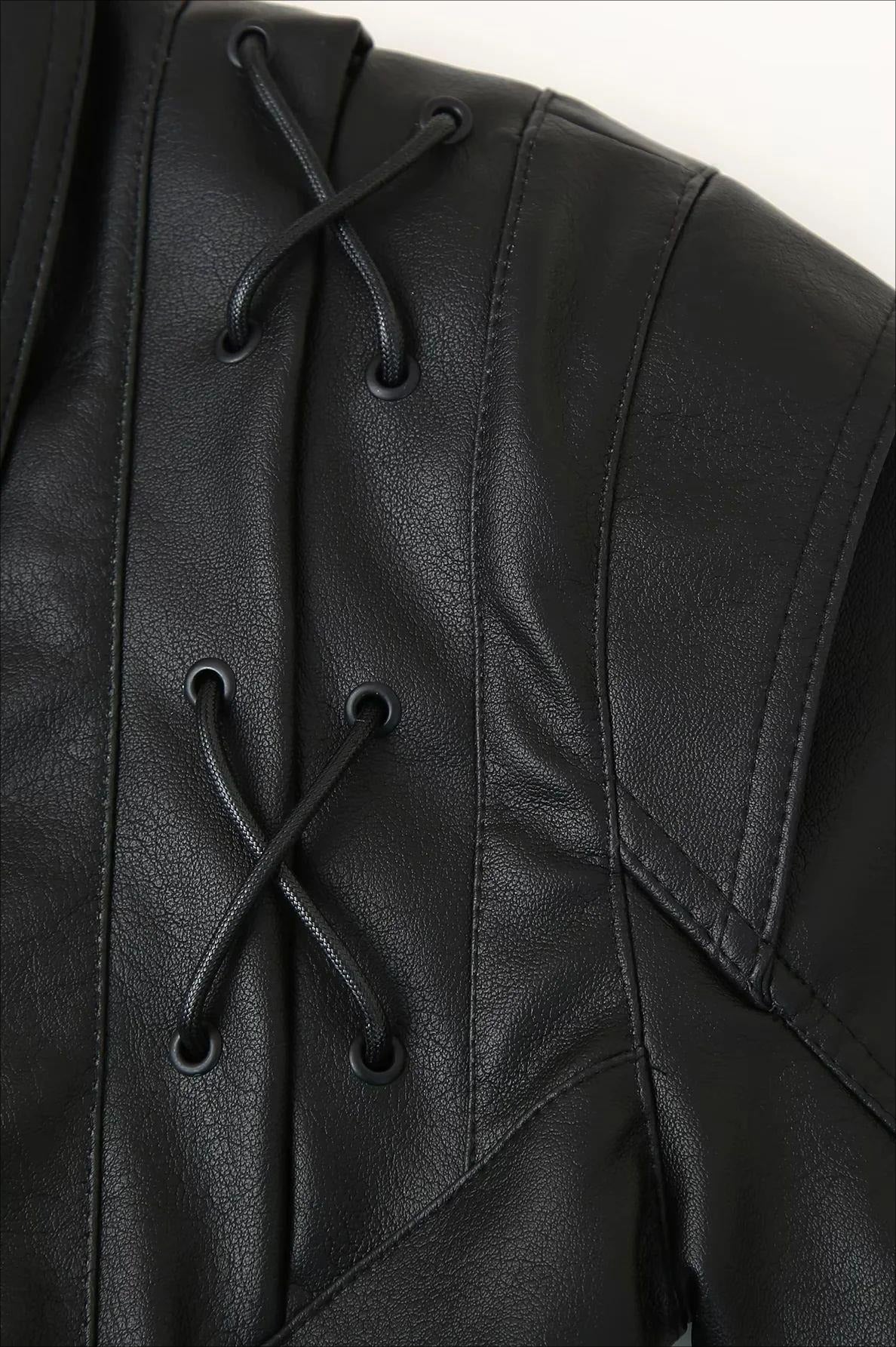 Vintage Belted PU Leather Jacket - Image 5