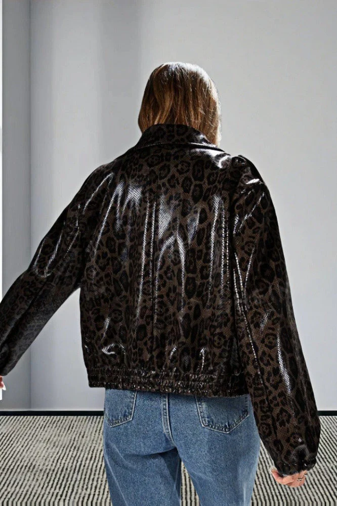 Vintage Leopard Trim PU Jacket - Image 4