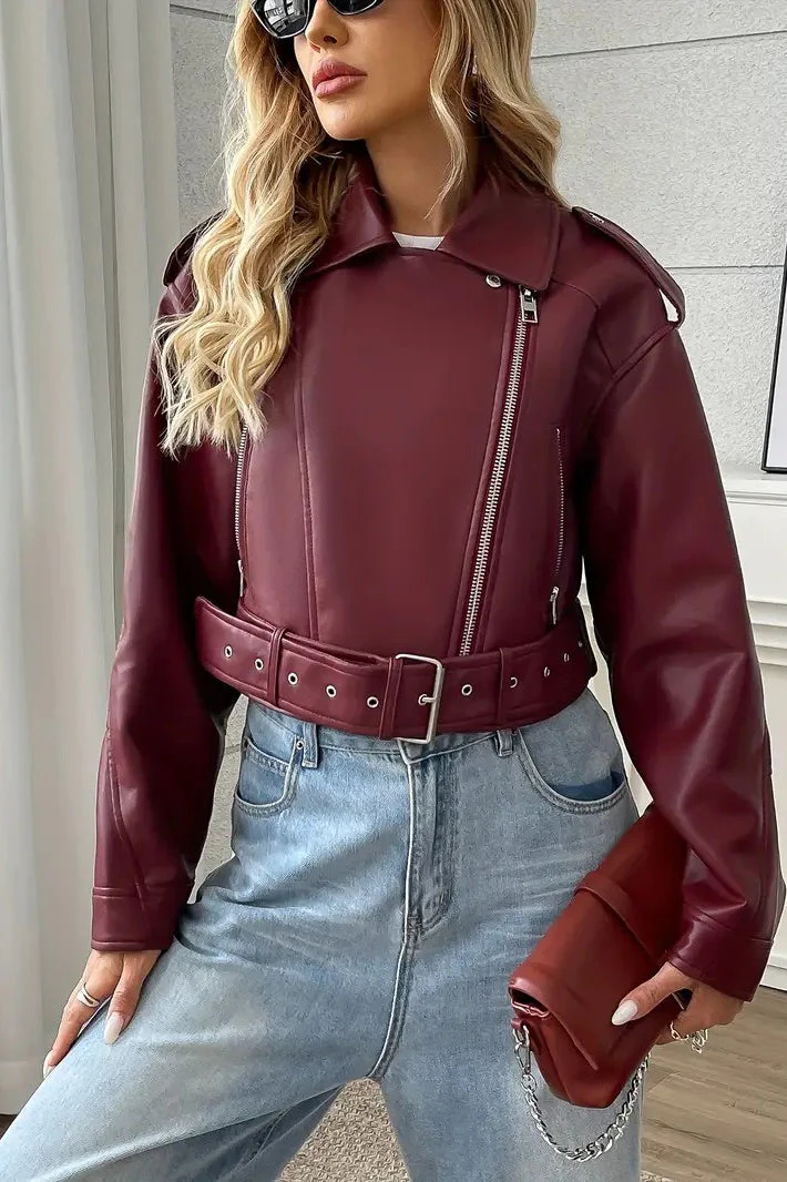 Vintage Cropped PU Leather Jacket - Image 2