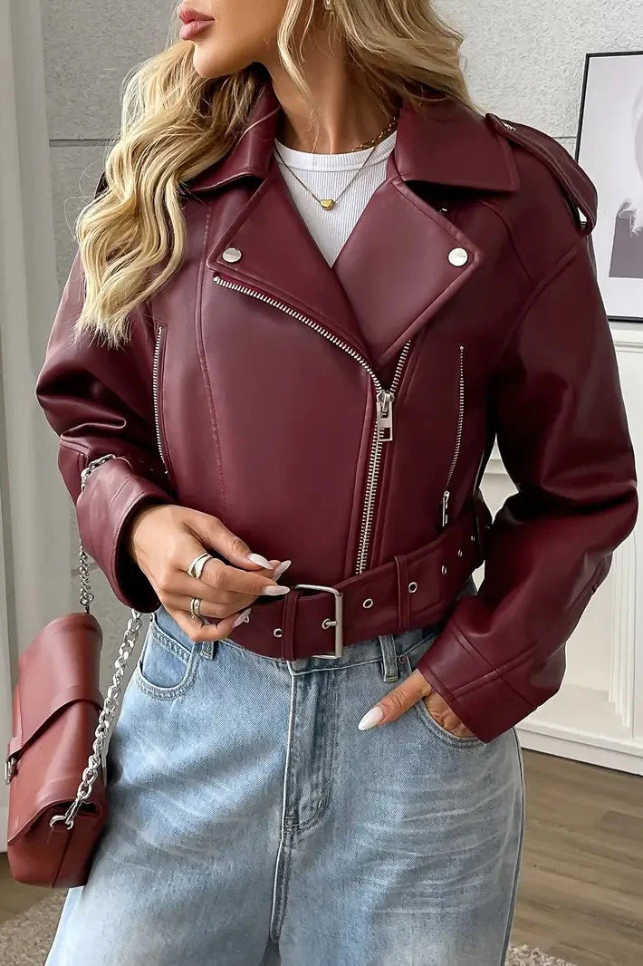 Vintage Cropped PU Leather Jacket - Image 3