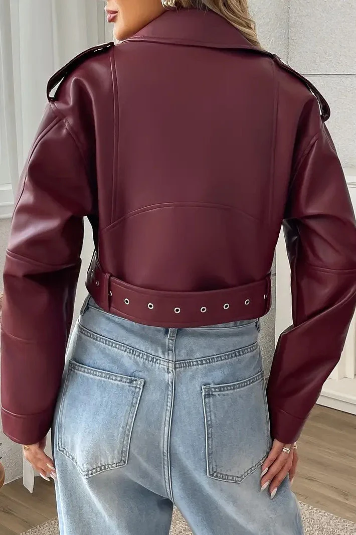 Vintage Cropped PU Leather Jacket - Image 4